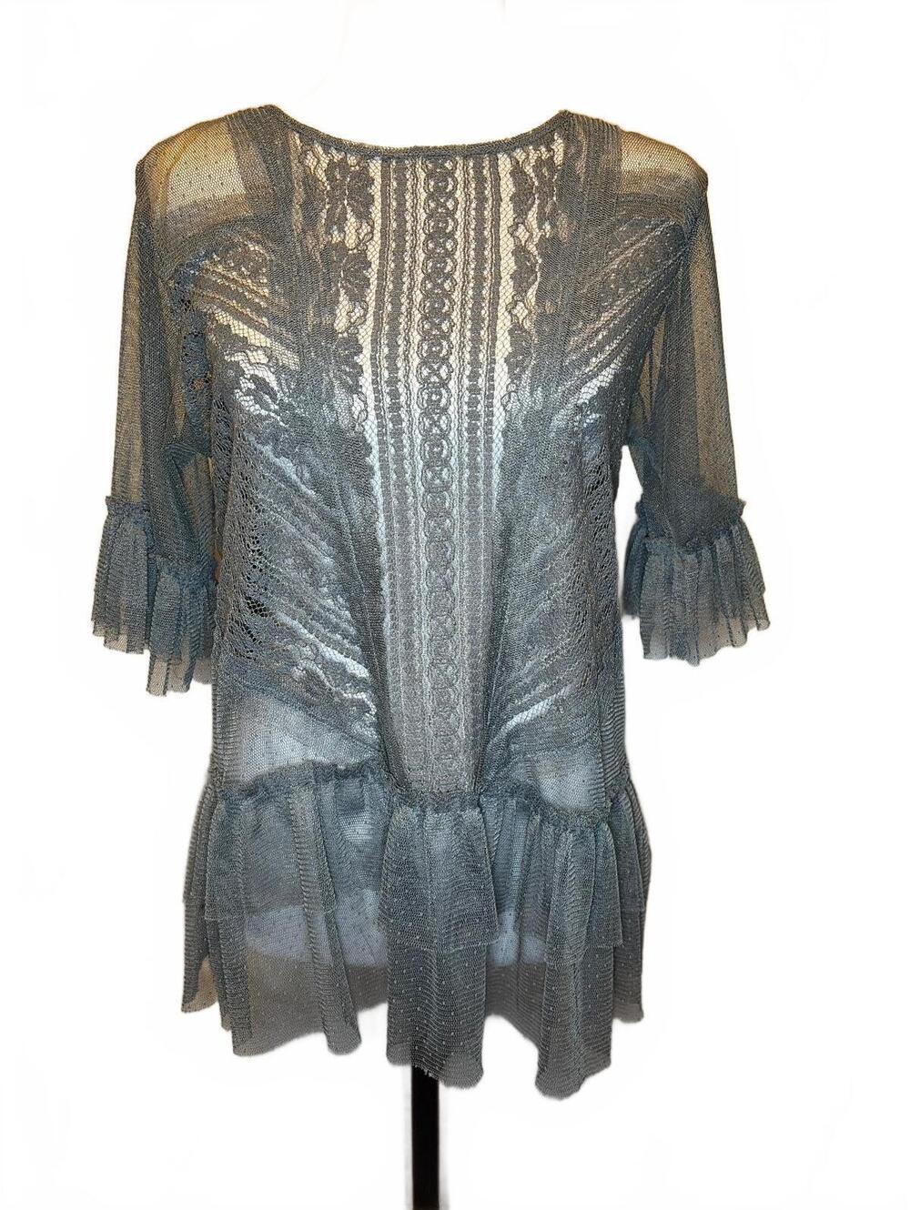 Slate Blue Gray Lace Mesh Top S Whimsigoth Fairy Grunge Boho Chic Romantic